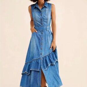 Free People Blue Asymmetrical Denim Dress in Bluegrass Size S